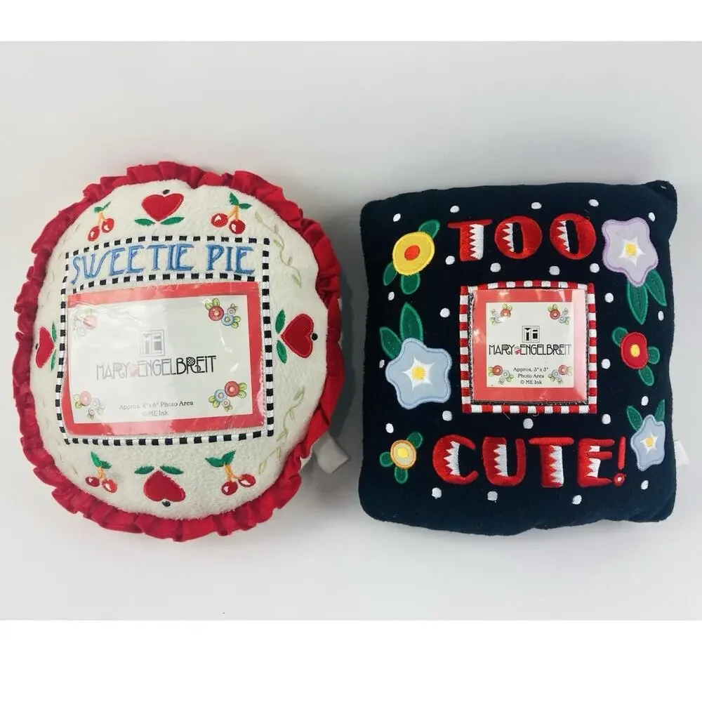 Mary Engelbreit Plush Accent Pillow Set 2 Photo Slot Too Cute Sweetie Pie RARE